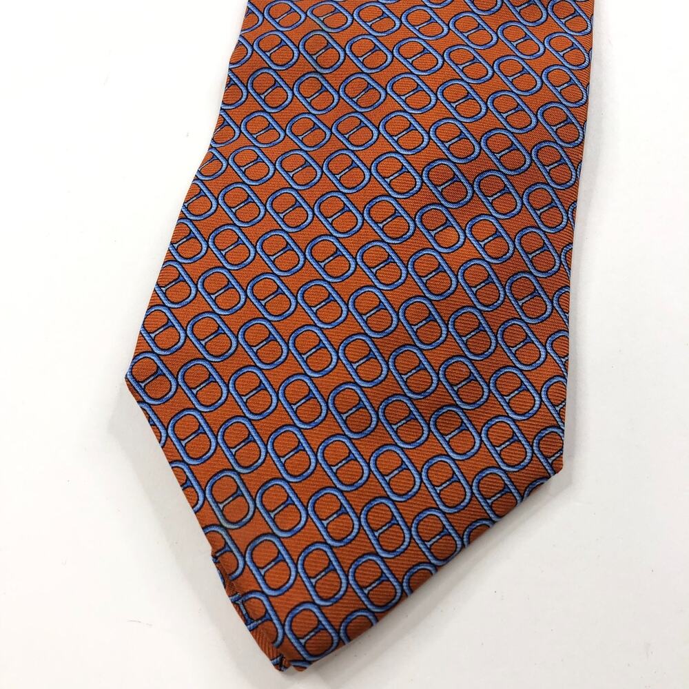 Brooks Brothers Makers 100% Silk Neck Tie Geometric Link Orange Brown 3.75/58-in